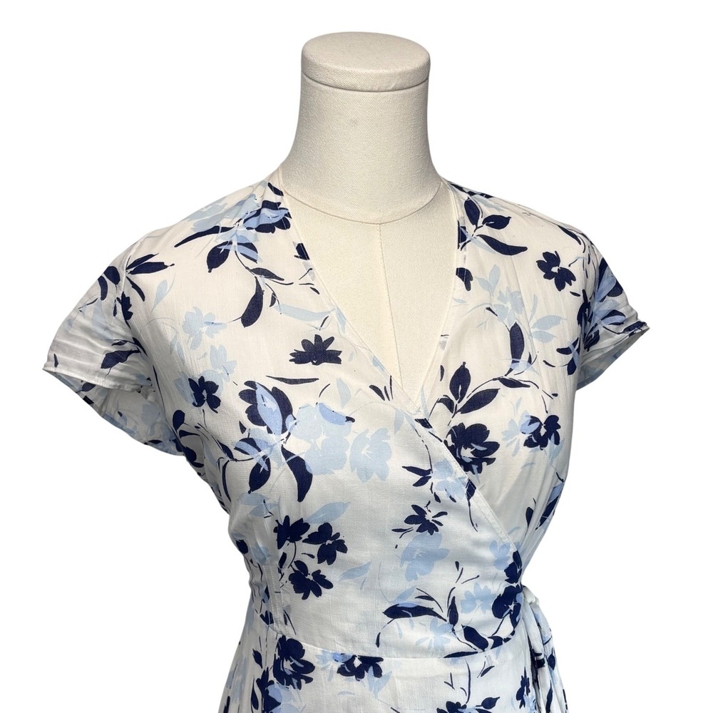 Polo Ralph Lauren Wrap Dress Floral Midi White Cotton Midi Cottagecore Preppy 10 - Picture 5 of 16